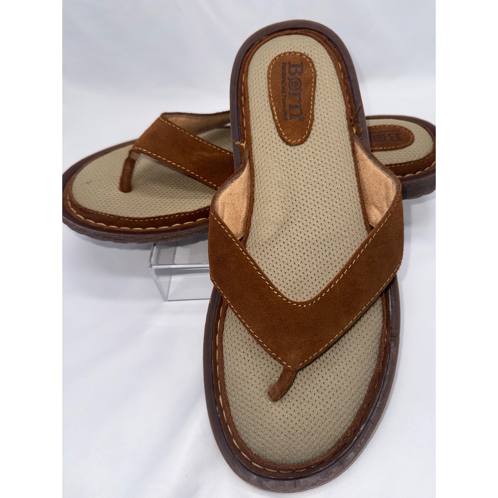 Born Mens Brown Suede Leather Flip Flop Sandals BM001475 Size 13 EU 46